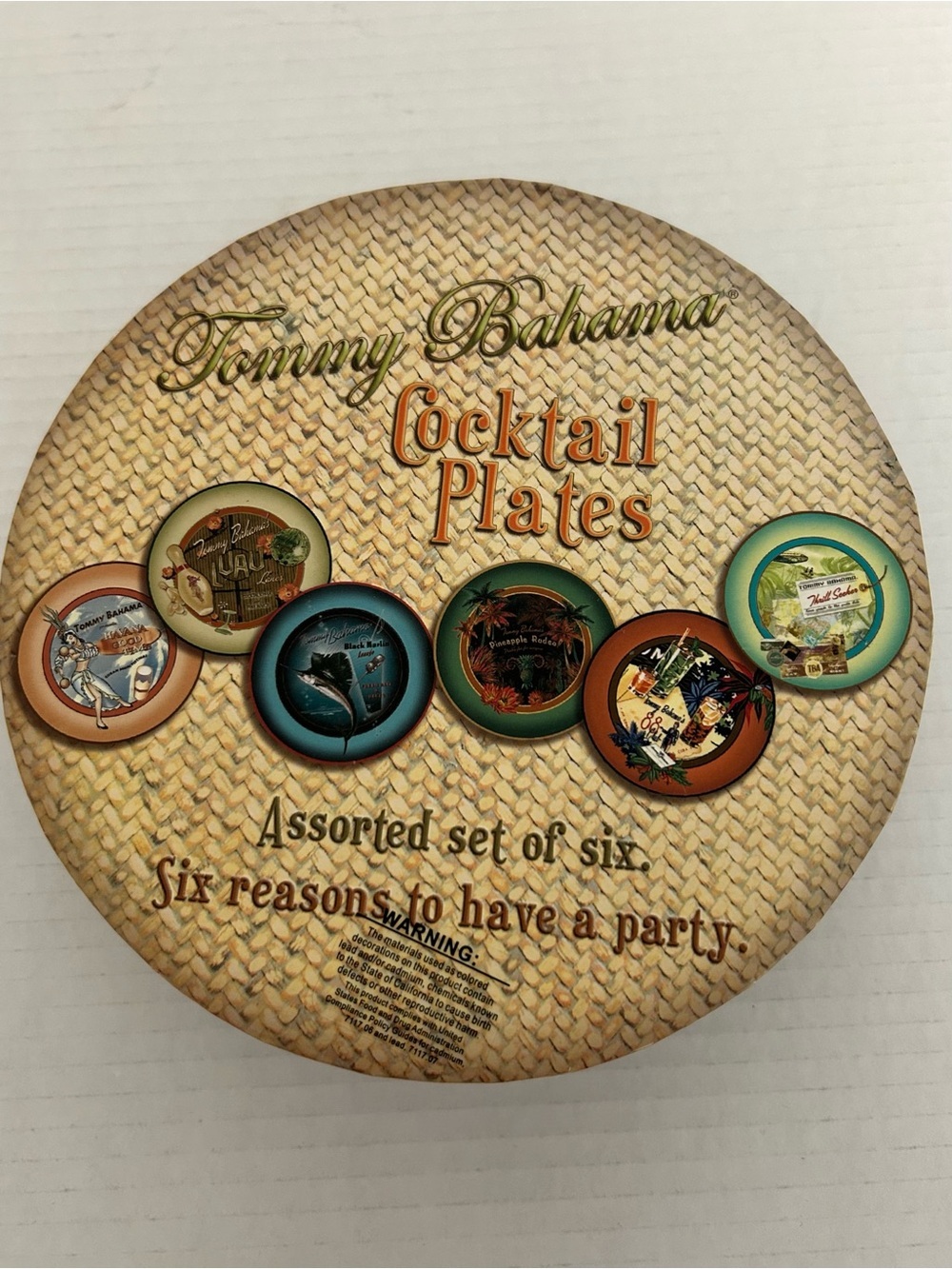 Tommy Bahama "Six Reasons to Have a Party" 6 cocktail plate set- NEW 2007